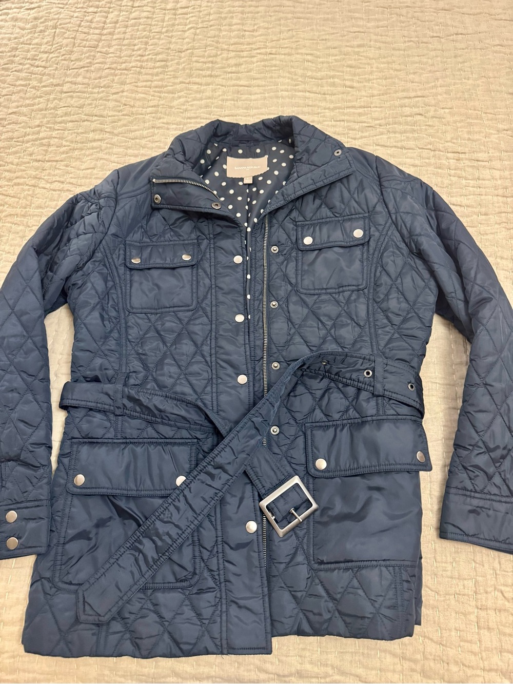 Navy Quilted Belted Utility Jacket - Size L